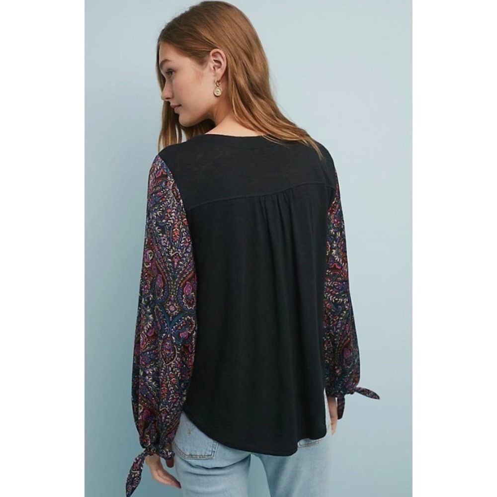 Akemi + Kim Anthropologie Maybell Tied Sleeve Top Women's Size Small Paisley - Picture 4 of 11